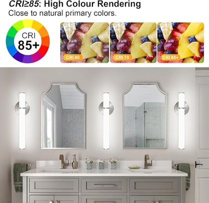 2-Pack 17.3” LED Vanity Light, 12W 1200LM 5000K Daylight Dimmable Bathroom Light Vertical or Horizontal, Modern Brushed Nickel Bathroom Led Wall Sconces, Energy Saving, for Mirror Living Room