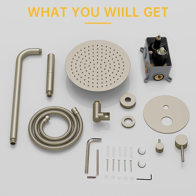 BESy Shower System with 10 Inch Round Rain Shower Head and Handheld Wall Mounted, High Pressure Rainfall Shower Faucet Fixture Combo Set with 2 in 1 Handheld Showerhead for Bathroom, Nickel