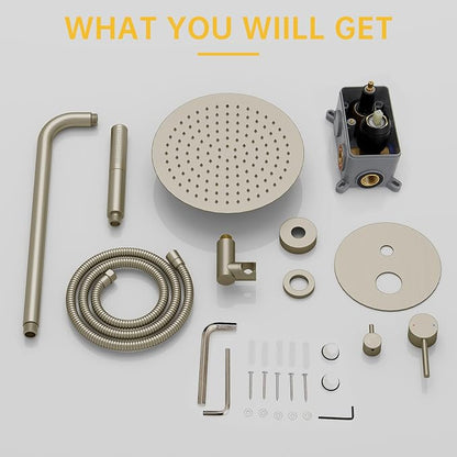 BESy Shower System with 10 Inch Round Rain Shower Head and Handheld Wall Mounted, High Pressure Rainfall Shower Faucet Fixture Combo Set with 2 in 1 Handheld Showerhead for Bathroom, Nickel