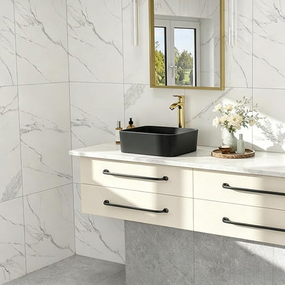Matte Black Vessel Sink 16x12 inch Bathroom Sink | Rectangle Ceramic Porcelain Stain Resistant Vanity Basin for Bathroom & Powder Room