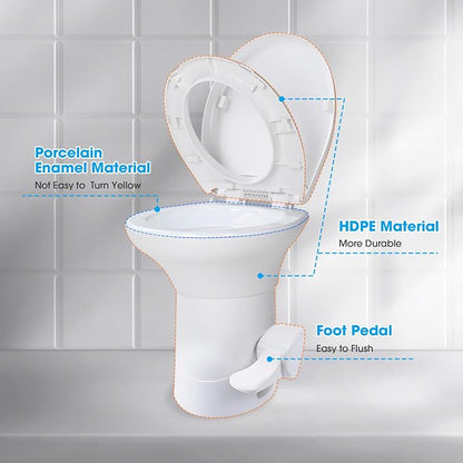 AW RV Camper Toilet with Bidet Spray, 20" High Gravity Flush Porcelain | Enamel & HDPE Elongated Toilet for Motorhome Caravan Travel Trailer