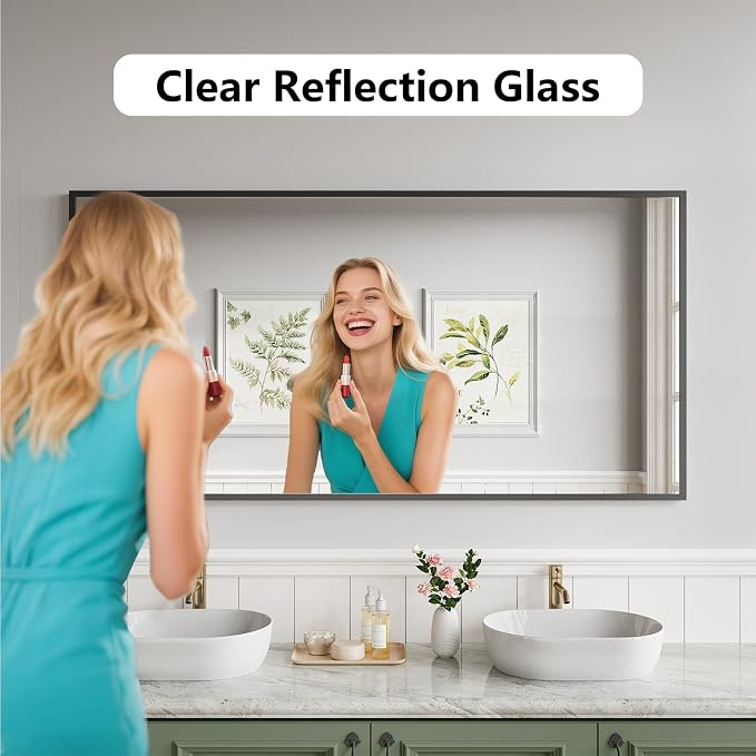 Koonmi 30"x60" Bathroom Mirror for Over Sink, Black Rectangle Bathroom Wall Mirror, Modern Large Vanity Mirror, HD Tempered Glass, Anti-Rust Aluminum Alloy Frame, for Living Room, Bedroom, Entryway