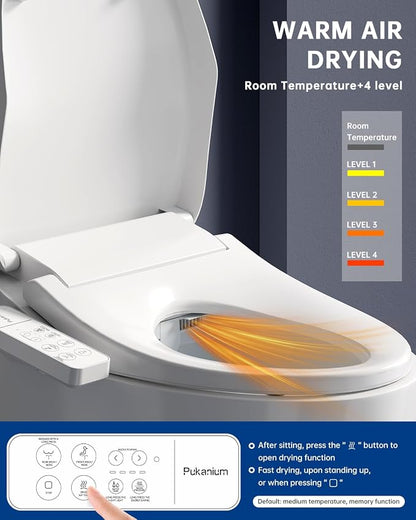 Heated Smart Toilet Seat with Feminine Wash & Dryer, Elongated Bidet with Adjustable Water Temperature, Pressure & Nozzle Position