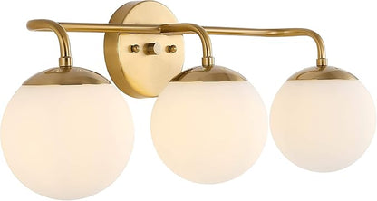 JONATHAN Y 25" Brass Gold Modern Globe Wall Sconce Vanity Light for Bathroom, White Frosted Glass Shade, Midcentury Parisian Bistro Wall Lamp, LED Bulb Included (JYL3536A)