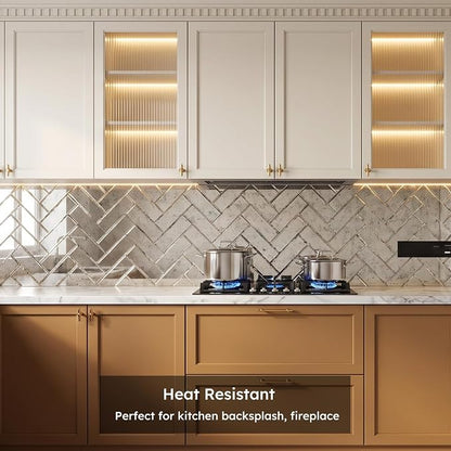 Peel and Stick Mirror Backsplash, Light Antique, 3x10 Inch, Beveled Mirror Subway Kitchen Bar Wall Tile (5 Sq.ft, 24 Pcs)