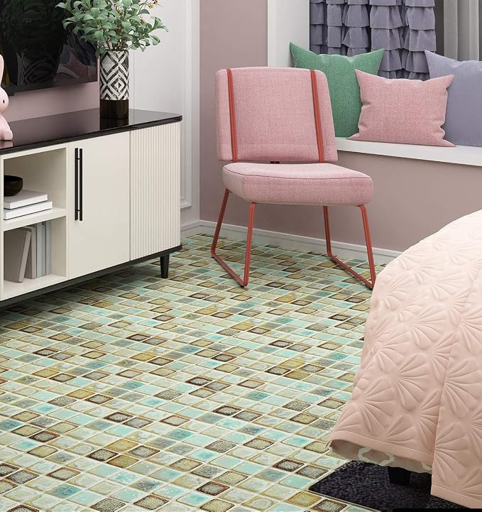 Livelynine Vinyl Bathroom Wallpaper Peel and Stick Backsplash for Kitchen Wall Paper Waterproof Contact Paper for Walls Shower Self Adhesive Vinyl Mosaic Tiles Wall Sticker Green Mosaic 15.8x78.8 Inch