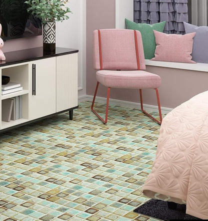Livelynine Vinyl Bathroom Wallpaper Peel and Stick Backsplash for Kitchen Wall Paper Waterproof Contact Paper for Walls Shower Self Adhesive Vinyl Mosaic Tiles Wall Sticker Green Mosaic 15.8x78.8 Inch