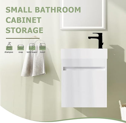 18" Bathroom Vanity with Sink, 18 Inch Floating Bathroom Vanity for Small Space, Modern Bathroom Vanity, White Wall Mounted Cabinet Set（005）