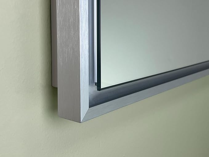 Fox Hollow Furnishings 16x20 Parker Metro Metal Framed Rectangle Recessed Bathroom Medicine Cabinet, Floating Mirror, 14x24 in-Wall Opening, Adjustable Glass Shelves, Magnet Close, Brushed Nickel