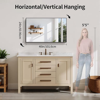 YIROMAN Bathroom Mirror 24"x40", Matte Black Bathroom Mirror for Over Sink with Aluminum Frame, Rectangular Vanity Mirror with Right Angles, Wall Mirror Hangs Horizontal or Vertical, Shatterproof