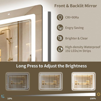 36"x48" LED Bathroom Mirror with Lights, Backlit + Front Lit, Anti-Fog, Lighted Bathroom Mirror for Wall, HD Shatterproof Tempered Glass, Dimmable, Memory Function (Horizontal/Vertical)