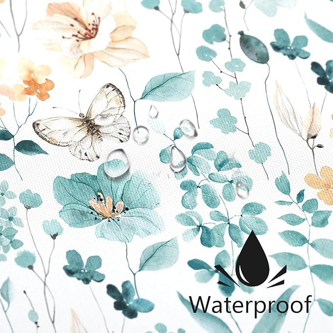 Small Stall Shower Curtain 36 x 72 Inch, Half Narrow Teal Floral Shower Curtains for Bathroom, Turquoise Watercolor Flower Butterfly Fabric Shower Curtain Set with Hooks