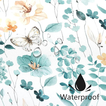 Small Stall Shower Curtain 36 x 72 Inch, Half Narrow Teal Floral Shower Curtains for Bathroom, Turquoise Watercolor Flower Butterfly Fabric Shower Curtain Set with Hooks