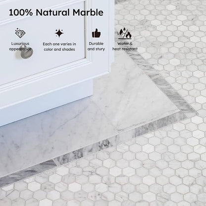 Carrara White Marble Mosaic Tile,1 Inch Hexagon, Honed, 5 Sheets | Natural Bianco Carrera, Marble Stone Backsplash Tiles for Kitchen, Bathroom, Shower Wall and Floor
