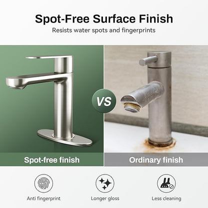 Brushed Nickel Bathroom Faucet 1 or 3 Hole with Deck Plate, Leak-Free Ceramic Cartridge, Spot-Free Finish, Water-Saving Aerator, Easy Install, Modern Sink Faucet for Vanity, Restroom, Bathroom&Vessel