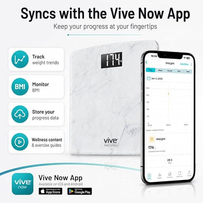 Vive Smart Body Weight Scale (550lbs Capacity) - Heavy Duty Bariatric | Digital Scale for BMI - Plus Size, Large Display - Bathroom Device for Health Extra Wide Base & Smartphone Connectivity