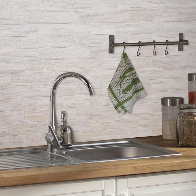 AULIGET 100-Piece Beige Slate Peel and Stick Backsplash Wall Tiles, 3" x 6" PVC Faux Stone Stick on Tile for Backsplash Kitchen, Bathroom, Laundry Room, Camper, Fireplace