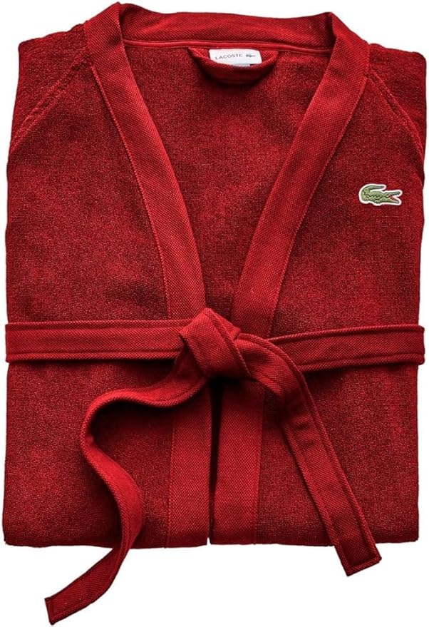 Lacoste Classic Pique Bath Robe, 100% Soft Cotton Terry, Unisex Adult Bathrobe, Absorbent & Quick Drying, One Size Fits Most