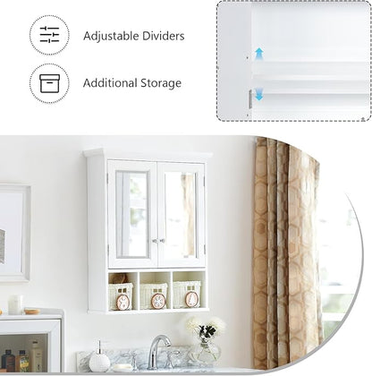 Medicine Cabinet, Bathroom Organiser, Wall Mounted Bathroom Cabinet with Mirror with 2 Adjustable Shelves and 3 Storage Baskets for Laundry Room, Kitchen