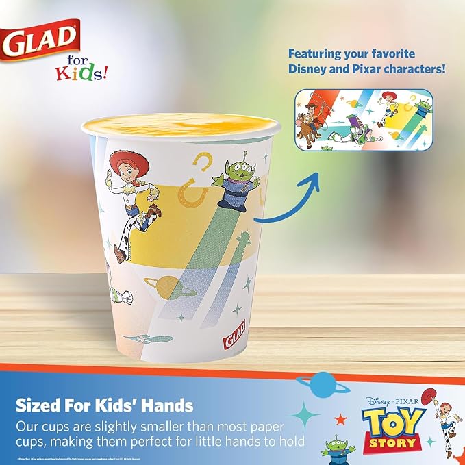 Glad for Kids Disney Pixar Toy Story Paper Cups, Beams, 9 Oz, 40 Ct, 10-Pk | Fun kid-friendly design, for juice, water, and cold drinks, disposable, lightweight, everyday party use