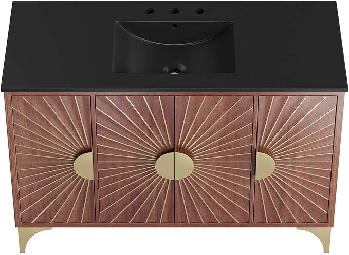 Modway Daylight Bathroom Vanity Cabinet with Ceramic Basin, 48" Single Sink, Black Walnut