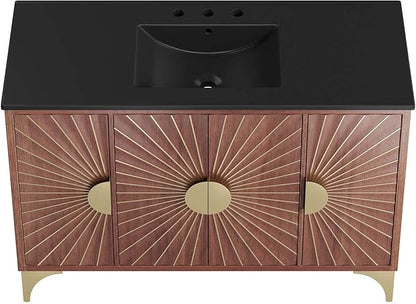 Modway Daylight Bathroom Vanity Cabinet with Ceramic Basin, 48" Single Sink, Black Walnut