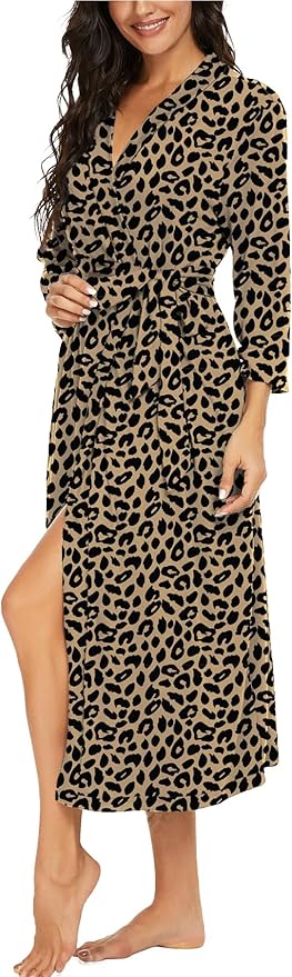 VINTATRE Women Kimono Robes Long Knit Bathrobe Lightweight Soft Knit Sleepwear V-neck Casual Ladies Loungewear