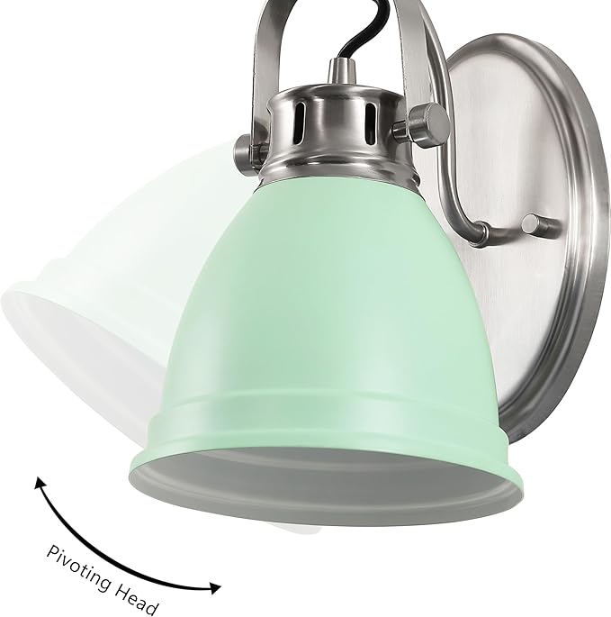 JONATHAN Y 7" Mint Green/Nickel 1-Light LED Vanity Light, Adjustable Wall Sconce for Bathroom Mirror, Farmhouse Bohemian Kitchen Light, Iron Black Bell Shade (JYL1114C)