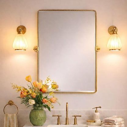 Farmhouse Pivot Rectangle Bathroom Mirror Matt Black Metal Framed Tilting Beveled Vanity Mirrors for Wall, Overall 27.91x 30 inches (Mirrror 24 x 30 inches)