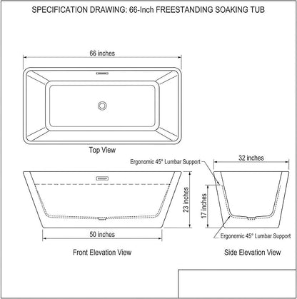 66" Acrylic Freestanding Soaking Tub, Contemporary Design Bathtub, Chrome Overflow & Drain, Easy Installation for Modern Bathroom, White