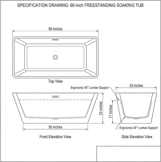 66" Acrylic Freestanding Soaking Tub, Contemporary Design Bathtub, Chrome Overflow & Drain, Easy Installation for Modern Bathroom, White