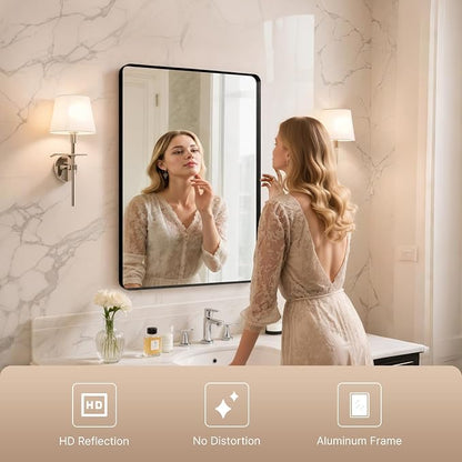 36"x30" Bathroom Vanity Mirror for Wall Aluminum Framed Farmhouse Rectangle | Anti-Rust, HD Reflection Anti-Desilvering, Distortion Free, Tempered and Shatter-Proof Wall Mounted Mirror, Black