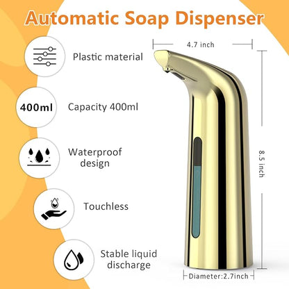 Automatic Liquid Soap Dispenser, 4-Level,Rechargeable | Plastic,13.5oz/400ml Gold Touchless Electric Hand & Dish Countertop Soap Dispensers with Sensor for Bathroom,Kitchen Sink