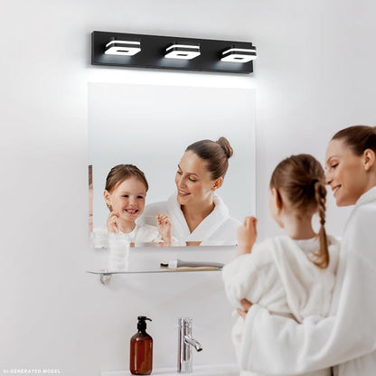 Modern LED Bathroom Vanity Light Dimmable Matte Black 3-Light Fixture 18W 24" Wall Light Day Light 5500K 110V AC
