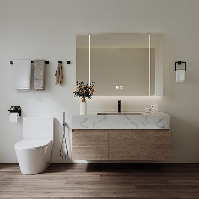 20-Piece 23.6 Inch Matte Black Bathroom Hardware Accessories Set | Stainless Steel Bath Extended Towel Bar, Toilet Paper Holder with Shelf, Towel Hooks, Square Towel Ring Wall Mounted