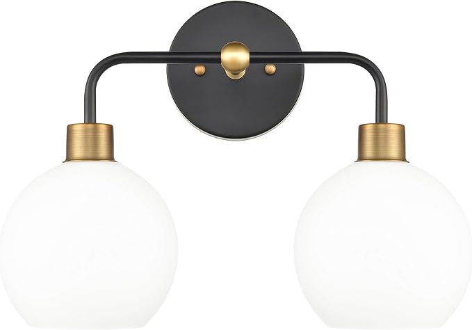 Lukasa Modern Bathroom Vanity Lights Fixtures 2-Lights Over Mirror Lighting Matte Black and Gold Vanity Lights for Bathroom Light Fixtures Frosted Glass Covers, UL Listed