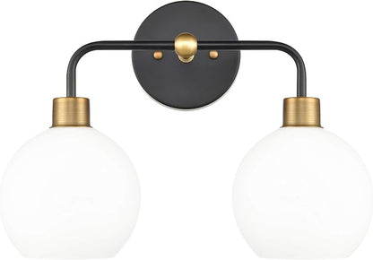 Lukasa Modern Bathroom Vanity Lights Fixtures 2-Lights Over Mirror Lighting Matte Black and Gold Vanity Lights for Bathroom Light Fixtures Frosted Glass Covers, UL Listed