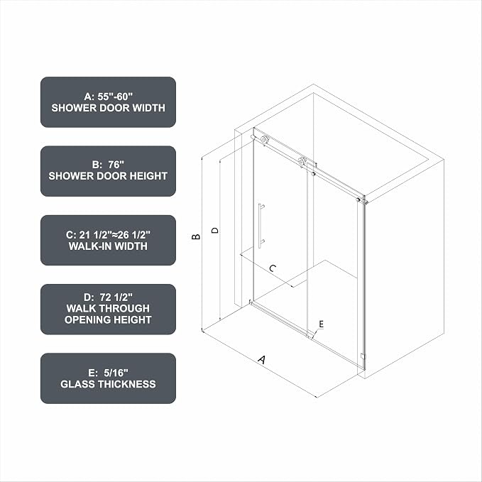 Single Sliding Shower Door,55"-60" W x 76" H Frameless Shower Door with 5/16" (8mm) Thick SGCC Tempered Glass W/Adjustable Soft Closing,Bathroom Glass Door for Spa（Brushed Gold）