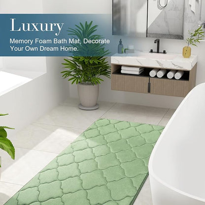 OLANLY Memory Foam Bath Mat Rug 47x24, Ultra Soft and Absorbent Bathroom Rugs, Non-Slip, Comfortable, Machine Washable Bath Carpet for Bathroom Floor, Tub Shower and Home Decor Accessories, Sage Green