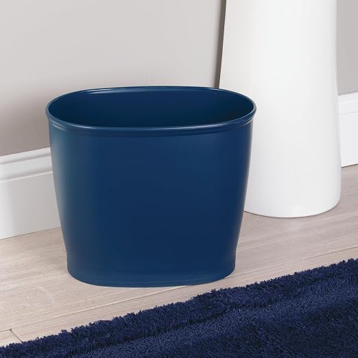 iDesign Slim Plastic Bathroom Trash Can, Navy Blue | Small, For Bedroom, Office, Desk, Dorm