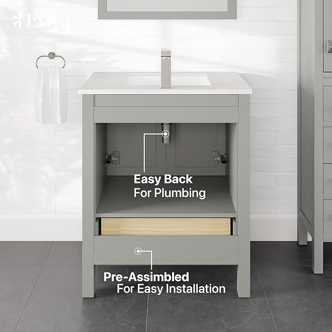 Eviva London 30 Inch Gray Bathroom Vanity - Stylish Single Sink Vanity with Undermount Porcelain Sink & Cabinet for Optimal Storage