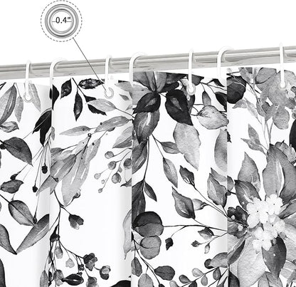 Black Eucalyptus Shower Curtain, Watercolor Floral Print, 54x78 | Watercolor Plant Leaves Floral Print, Stall Waterproof Fabric Bathroom Decor, Machine Washable, Rustproof Grommets