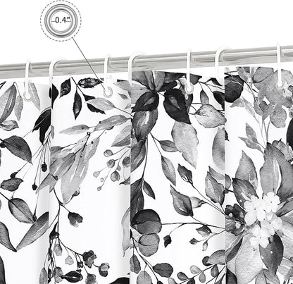 Black Eucalyptus Shower Curtain, Watercolor Floral Print, 108x72 | Watercolor Plant Leaves Floral Print, Extra Wide Waterproof Fabric Bathroom Decor, Machine Washable, Rustproof Grommets