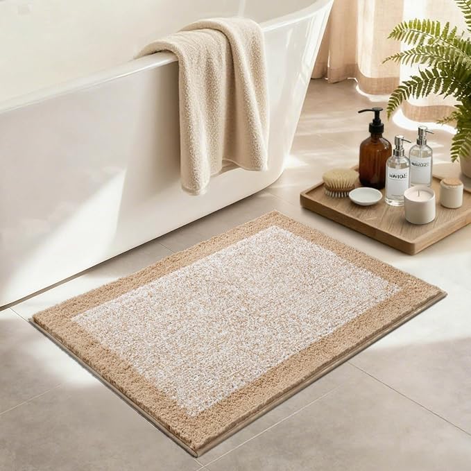 36x24 Large Bathroom Rugs Washable Non Slip, Beige Bath Mat for Bathroom Floor Tub, Soft Absorbent Quick Dry Mats for Shower, Bathtub,Home Decor