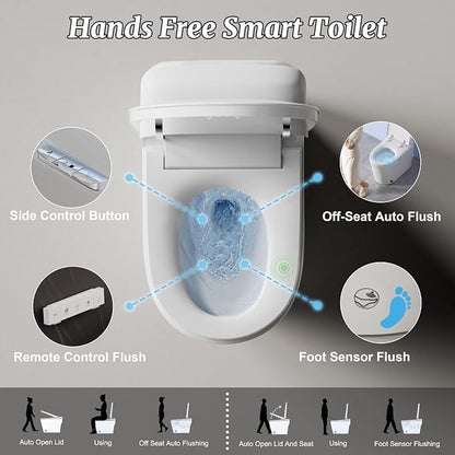 Smart Bidet Toilet with Tank Foam Shield Dual Auto Flush/Lid&Seat | Foot Sensor UV-C light Electric Modern One Piece Toilet for Bathroom with Siphon Dual Flush 0.8/1.2 GPF MAP 1000g