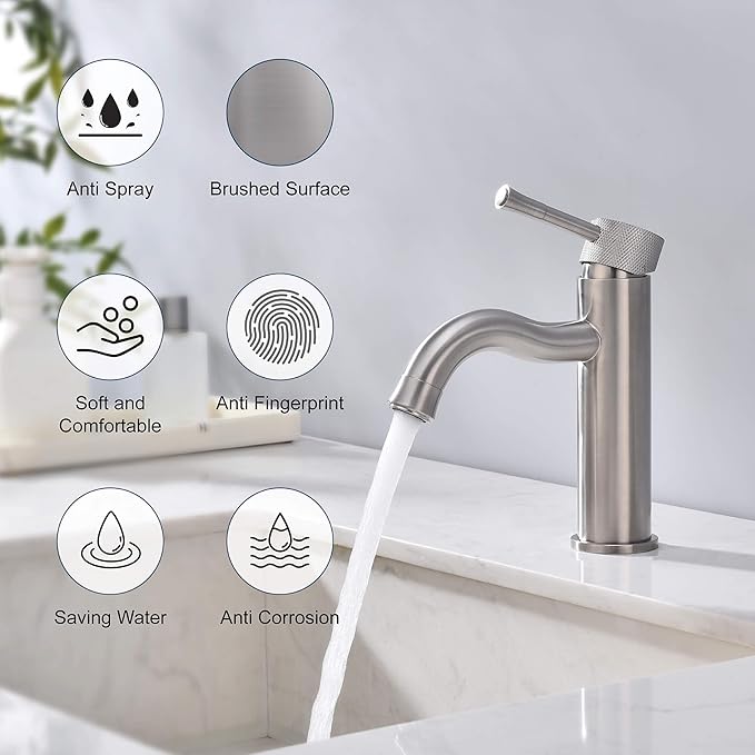Brushed Nickel Bathroom Faucet,with Splash Sprayer Extender Aerator,Single Handle Vanity Sink,for Vanity Farmhouse and RV