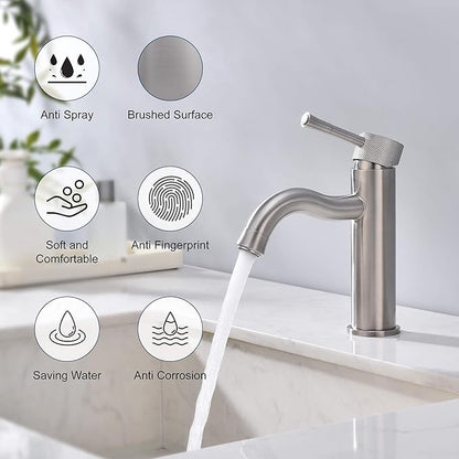 Brushed Nickel Bathroom Faucet,with Splash Sprayer Extender Aerator,Single Handle Vanity Sink,for Vanity Farmhouse and RV