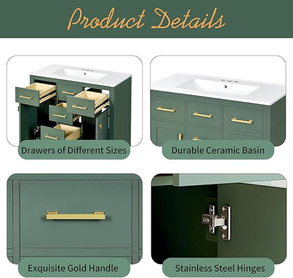 72 Inch Green Bathroom Vanity with Double Sink,Modern Double Sink Vanity with 8 Drawers & 4 Cabinets,Soft Closing Doors with Gold Handles,Solid Wood Frame,Grid Front(2 * 36 Inch)