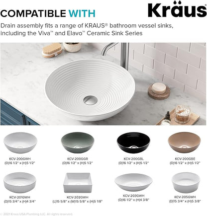 KRAUS Bathroom Sink Pop-Up Drain with Extended Thread for Thicker Countertops and Glass Sinks in Spot-Free Stainless Steel, PU-L10SFS