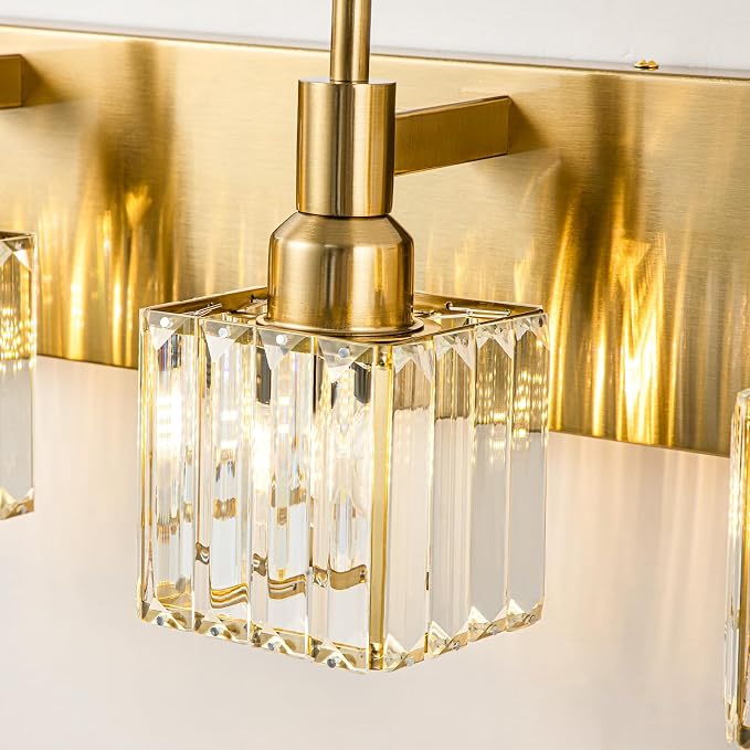 Gold Bathroom Vanity Lights, 5 Lights Crystal Bathroom Lighting Fixtures Over Mirror Modern Gold Crystal Wall Light